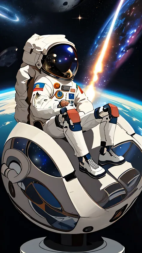 astronaut, sitting, galaxy background