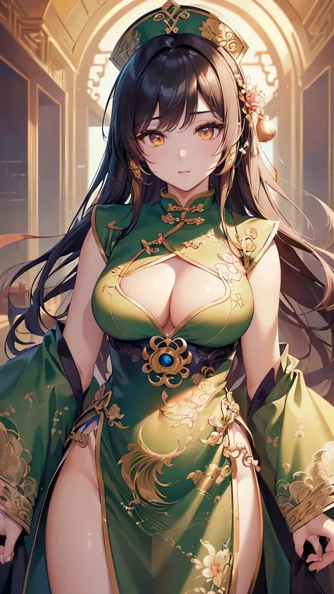 ((highest quality)),(ultra high resolution),(Super detailed),(detailed description),((best CG)),(best work of art),super precision art,great drawing art,(Fantasy art with precise details:1.5), (1 woman:1.5),(Mr.々Chinese-style costumes colored in different ...