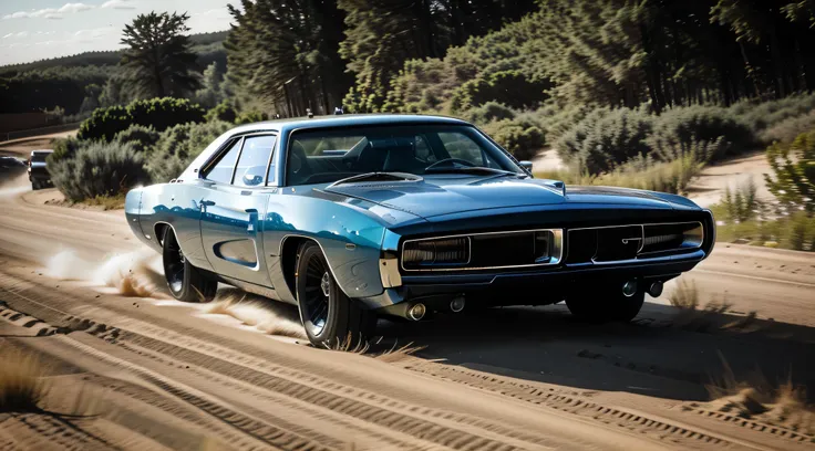 futuristic style old dodge charger, one car, best quality, off road style, photorealism masterpiece