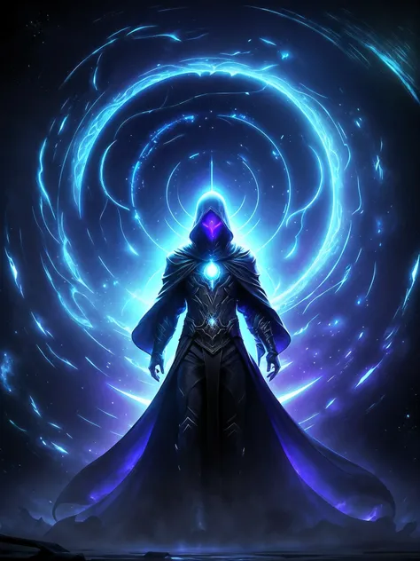 create an image of voidwalker, the sovereign of the unbound abyss. picture a shadowy figure shrouded in an ever-moving cloak of ...