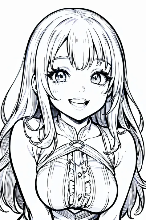 white background, coloring pages for adults, pretty girl, smile, bust shot close-up, in comic book style, thin line, high detail...