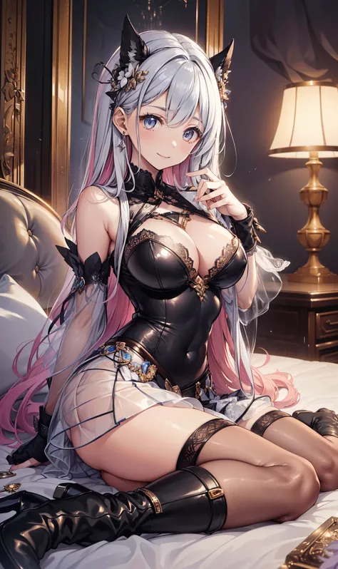 top quality、Top image quality、masterpiece、girl ((Over 20 years old、Medium bust to large bust、More mature、obsessed、tempting pose、Breasts wide open、long pink hair、graph、charming figure、Grand canyon、Silver transparent skirt mixed with modern sexy clothing、in ...