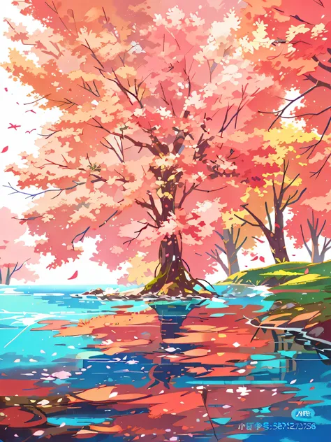 Pink tree，on the sea