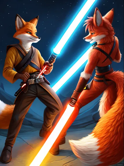  two fox in a lightsaber duel (fix lightsabers)