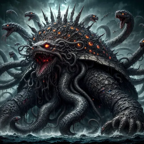 dark soul boss, elden ring style, hp.lovecraft,a terrific creature, an eldritch abomination, lots of long thick tentacles, count...