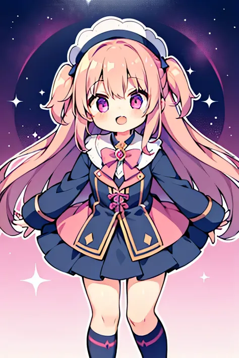 1 girl、pink long hair、pink eyes、magic wand、Harry Potter Dresses、laughter、knee length skirt、ruffle skirt、Icon-like、a bit、a bit Chara、full moon、the bats、(High resolution of the highest quality)、((A masterpiece of the highest quality:1.2)), [[fused fingers]]