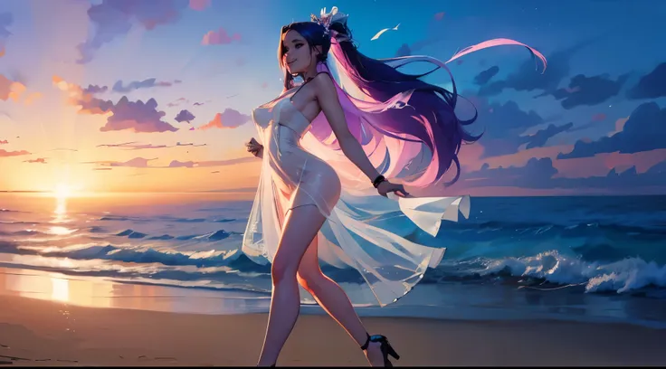 ariablaze from my little pony ,ariablaze as a girl , female body , Slender body , (((original hair style))) , (((((wind blowing))))), out door ,forest, (beach in background) , (((wicked smile))) , (((walking toward))), (((posing))), bent back ,(((wear fant...