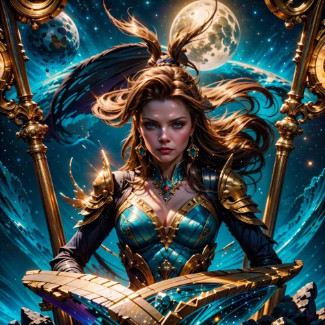 epic beautiful painting of michelle-pfeiffer as perfect gorgeous female warrior, shapeless long fullbody, perfect features, (wea...