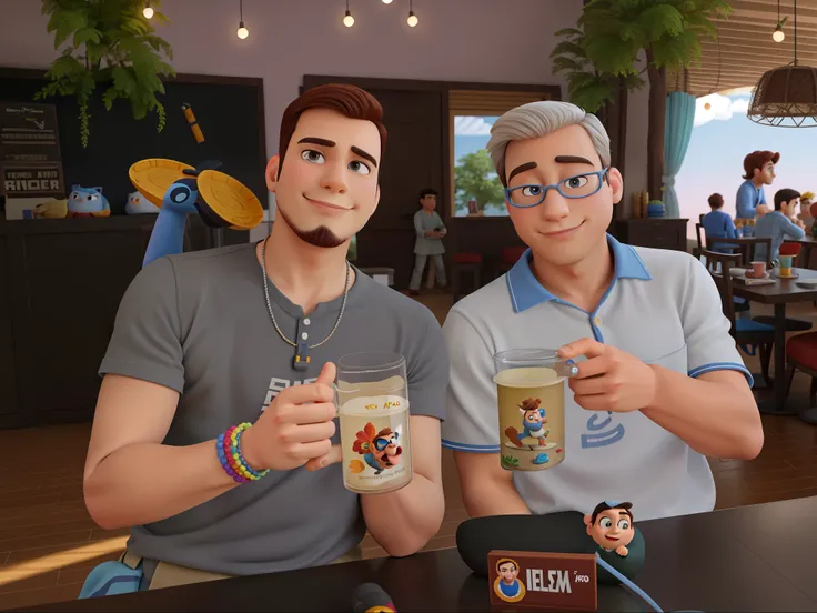 Dois homens estilo disney pixar, alta qualidade, melhor qualidade