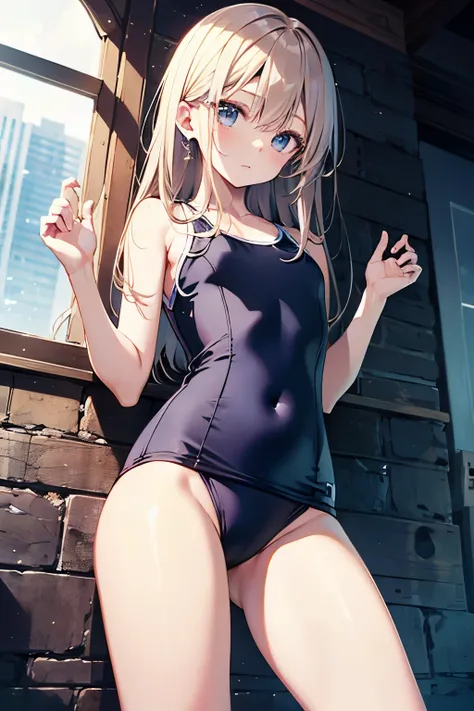 High quality、highest quality、complete limbs、Ultra high definition、Shining eyes、Full hands and fingers、slender beauty、Wearing a school swimsuit、shiny skin、hold your butt、expression of pain