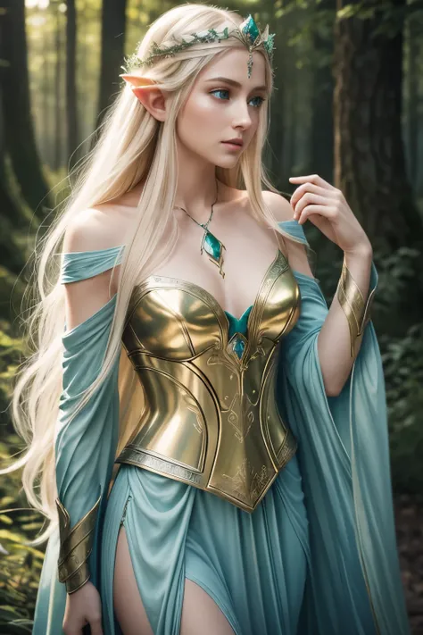 Masterpiece, (Elven beauty: Galadriel:0.5), captivating, ethereal, emerald armor glowing softly on fair complexion, silver sword in hand, piercing blue eyes, long blonde hair cascading down back, delicate features, intricate golden details on armor, elven ...