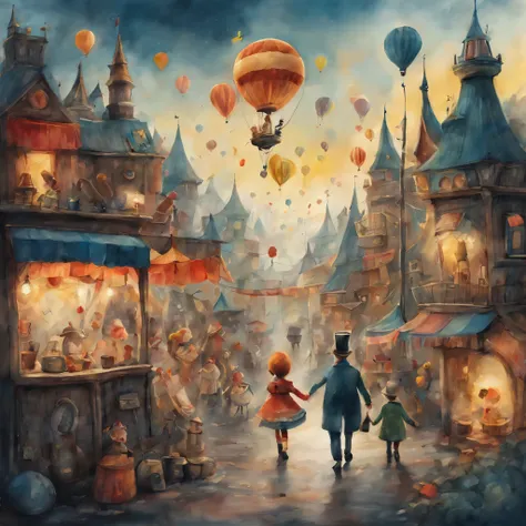 picture book illustrations,cuteのに不気味なwatercolor painting,circus scenery, artistically expressed, stylish alexander jansson, amazingly beautiful work, Landscape characters and elements fit perfectly within the image frame, Detailed realization, Definition H...