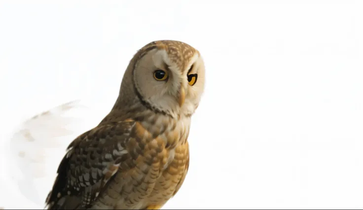  The owls feathers are speckled and appear to have an orange tint. The bird is sitting upright with its wings closed, creating a captivating focal point in the scene.