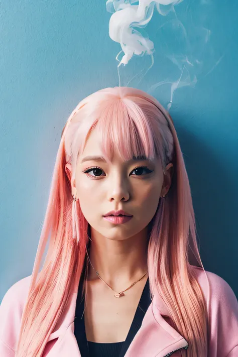 smoking、pink hair