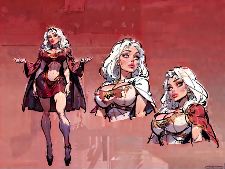 ((masterpiece)),(((best quality))),((character design sheet)), illustration,1woman, environment Scene change,  muscular, (white skin:1.4), ((mother Gothel)), red legs, thick legs, (royalty cape:1.5), scribbles and marks, fire, ((detailed face:1.1)), rough ...