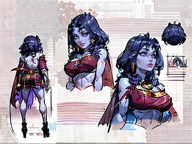 ((masterpiece)),(((best quality))),((character design sheet)), illustration,1woman, environment scene change,  muscular, (white ...