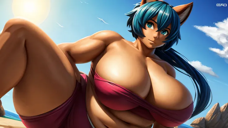 peludo michiru kagemori, pele do corpo, curvando-se, wearing standard sportswear, mostrando bunda, cabelo azul, cabelo em dois tons, corar, olhos brilhantes, reflexo de lente, de cima, melhor qualidade, high resolution, curvado, muito gordo, quadris largos...