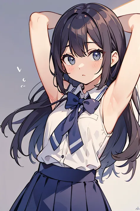 A school girl,sleeveless middy uniform,armpit