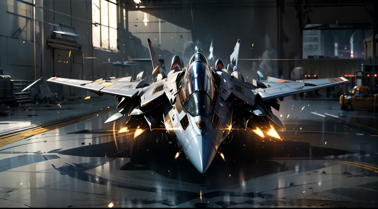 symmetric f22 jet fighter with gold effect around