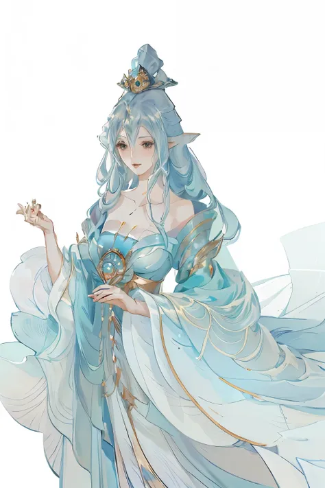 wearing blue clothes、long-haired anime girl wearing a crown, ((beautiful fantasy queen beautiful fantasy queen, beautiful figure...