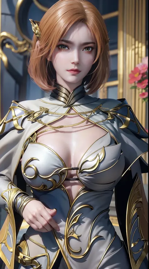 High resolution, masterpiece, Chizuru Ichinose, brown hair, solo, 1 girl, exterior, detailed background, detailed eyes, (brown eyes))huge breasts、exposing her chest、Show breasts、huge boobs，huge breasts、exposing her chest、Show breasts、huge breasts、exposing ...