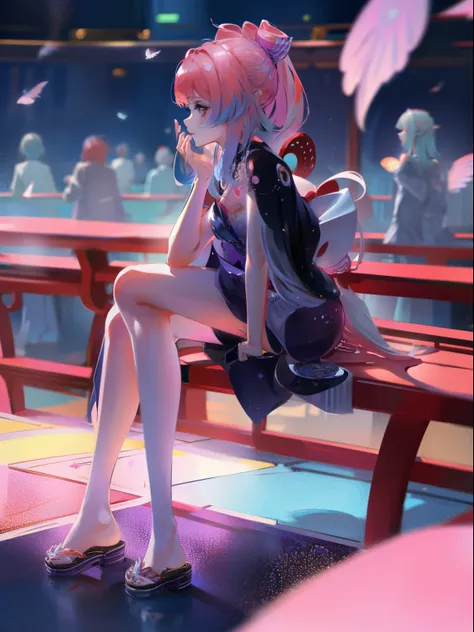 Girl with blue-pink hair and peacock feathers, Inspired by Ming Yanchun, Japan CG Association, 🌺 anime style. 8k, anime style 3D, CG station is popular, 8k high quality detailed art, Gouves style artwork, fantasy art style, Realistic anime 3D style, anime ...