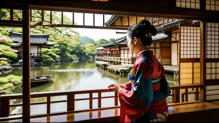 Old scenery of Japan、Woman in Kimono