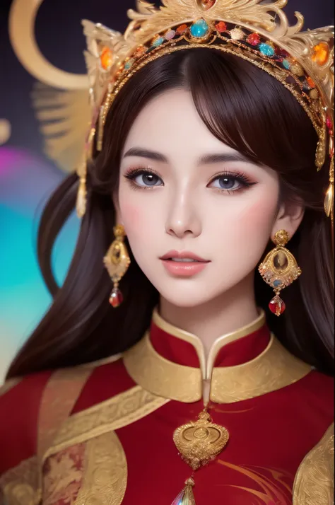 A woman in a red and gold Chinese dress，Phoenix crown，a chinese wedding，（tmasterpiece，top Quority，best qualtiy，offcial art，Beauty and aesthetics：1.2），（1girll：1.3），The is very detailed，（s fractal art：1.1），Most detailed，（ zentangle:1.2), full bodyesbian, (ab...