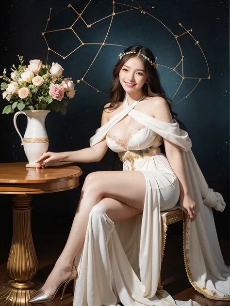 full body portrait or statue、geometry、Stained glass、12 constellations、Vigée Leblanc style、math、astronomical machine、astronaut、roses in vase、fruits、cute little things、smile、ancient greek costume、Sandro Botticelli paintings、lengthen the shoulders of the cost...