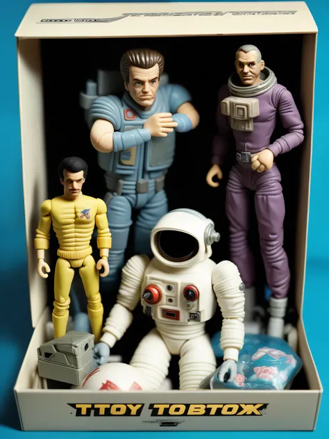 Toy Box, 1986 "ventley", and astronaut, Action figures and packaging from the action figure line based on the Every Who Way But Loose comedy movie, (cyber punk), 986