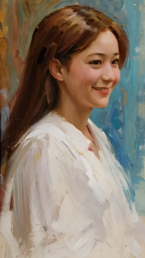 Young woman, happy, oil painting 