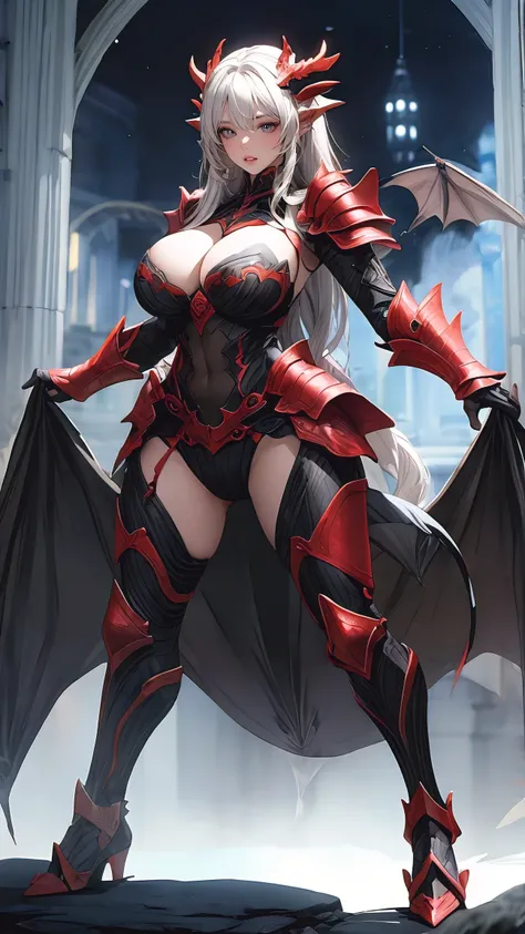 sexy, huge breasts, dragon armor, standing pose