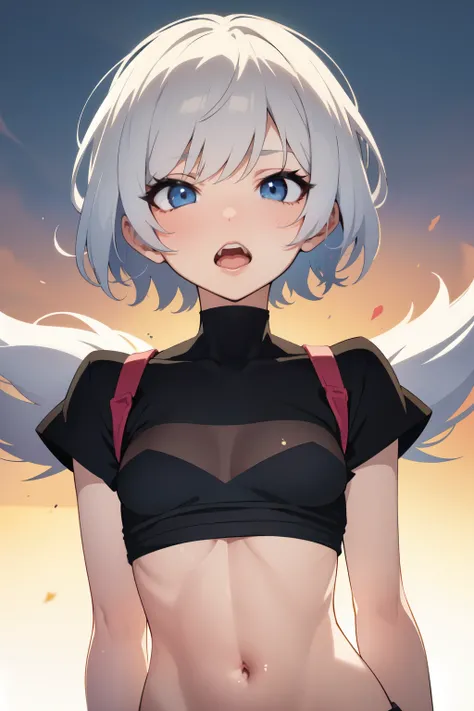  perfect face, Upper body, front,  flat illustrator style playful cool girl, conceptual elegance, beautiful legs, short hair, ahegao, sexy body, hot girl, anime style 
