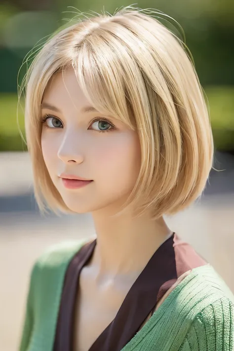 A mid-20s woman with a neutral appearance:
- Blond short hair
- Green eyes
- Fair skin
- D-cup
- Slender build
- Height of 160 cm
- Adorable features resembling a small animal
- Authentic-looking photographs