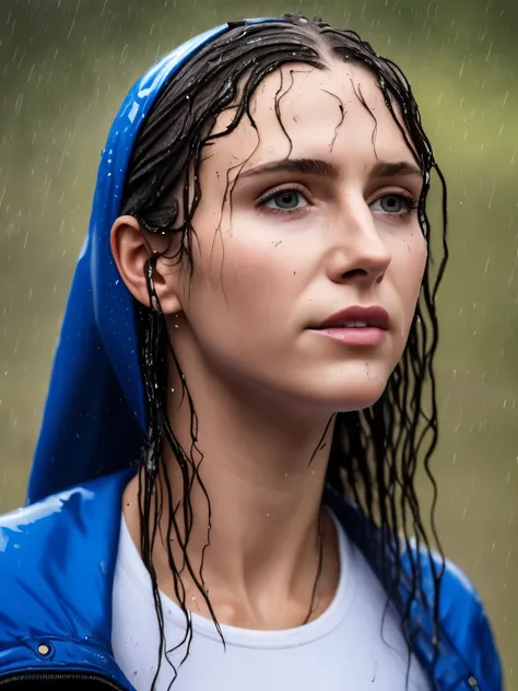 Mujer arafed con un velo en la cabeza y agua saliendo de su cabeza., Gotas de lluvia en la cara, retrato lloviendo, cubierto de gotas de agua, Chica bonita parada bajo la lluvia, by damp, mojado por la lluvia, cara mojada, primer plano retrato, Primer plan...