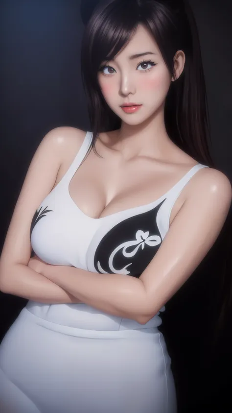 arafed asian woman in a white and black dress posing for a picture, realistic. cheng yi, smooth anime cg art, painted in anime p...