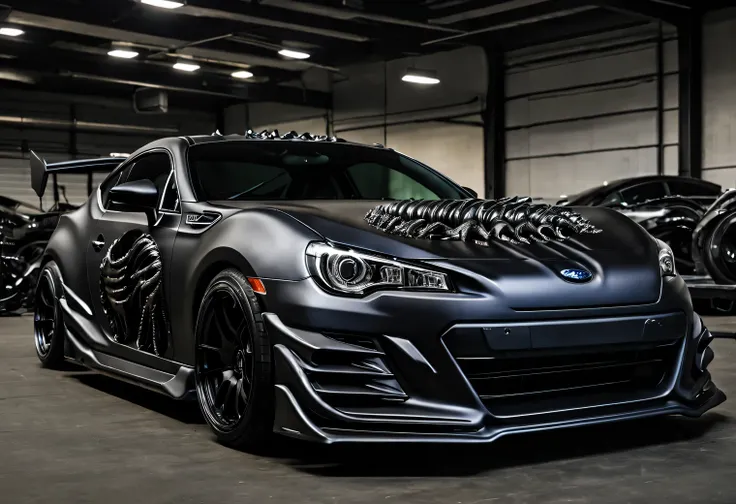 maximum tuning hr giger of the subaru brz in the style of xenomorphs hr giger, color: black, matte, replacing car parts with xen...