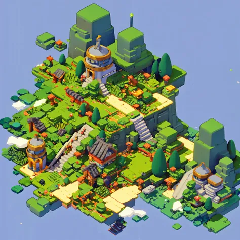 3d isometric view of fantasy island,