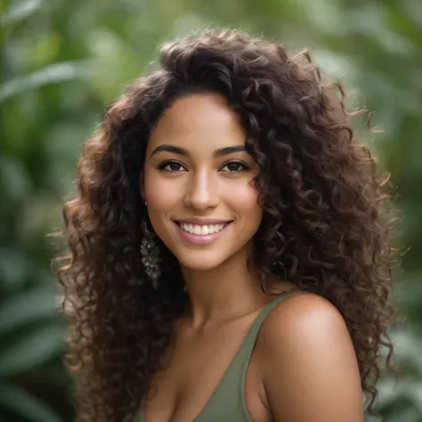 arafed woman with curly hair and a green top smiling, photo of a beautiful woman, gorgeous beautiful woman, beautiful young woman, gorgeous woman, beautiful and smiling, brown curly hair, close up portrait, portrait shot, close portrait, mixed-race woman, ...