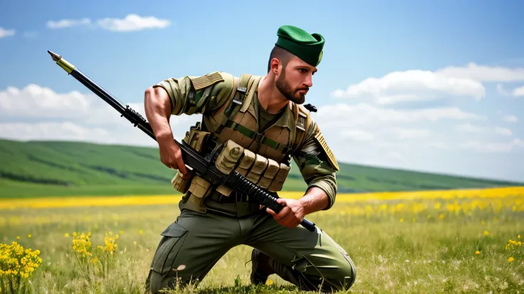 french army　infantryman　In combat　Summer steppe　beard saber