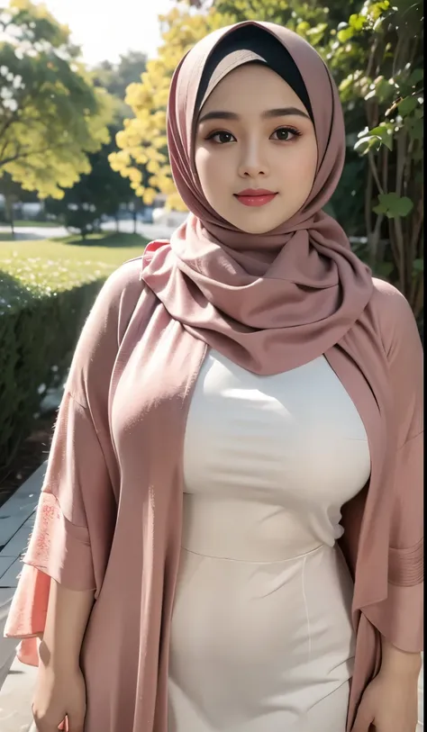 RAW, Best quality, high resolution, masterpiece: 1.3), beautiful Malay woman in hijab (iu:0.8)1beautiful Malay woman in hijab wearing modern youth Muslim clothing,big breast, modern muslim fashion, flowing shawl, portrait photography, mid shot photo, ultr...