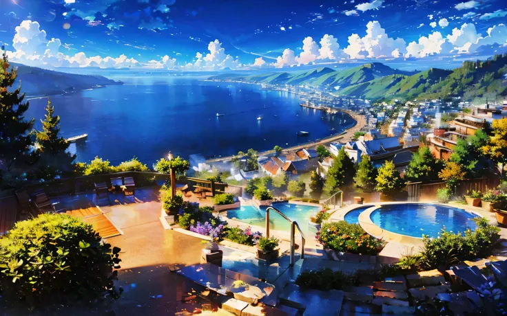 High resolution,High resolution,high quality,landscape,realistic,blue sky,resort，