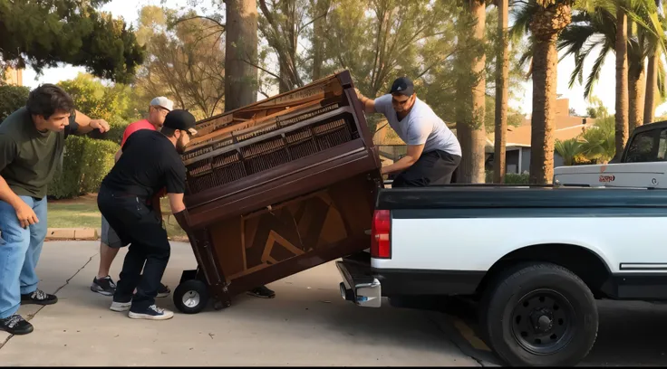 the movers are loading a piano.