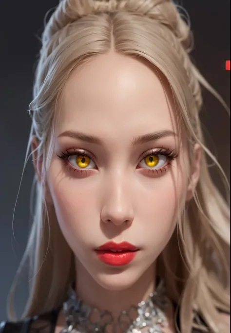 a close up of a woman with yellow eyes and a red lipstick, artgerm ; 3d unreal engine, ig model | artgerm, with glowing red eyes, glowing ember eyes, with glowing yellow eyes, rossdraws portrait, artgerm. high detail, rossdraws 1. 0, :: rossdraws, rossdraw...