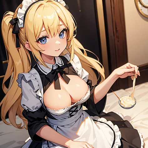 Blonde, beautiful girl, breasts, maid, overall otherworldly style