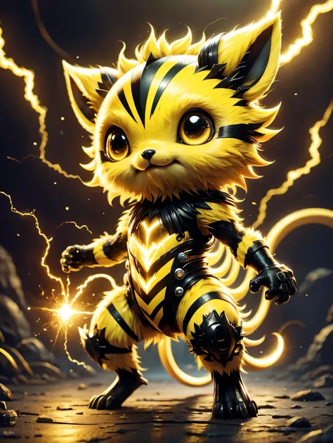 electivire，solo, lightning，electro-optical，cute creatures，((whole body:1.5))