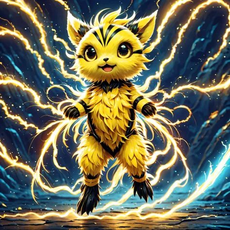 electivire，solo, lightning，electro-optical，cute creatures，((whole body:1.8))