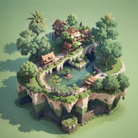 3d isometric view of resort island,