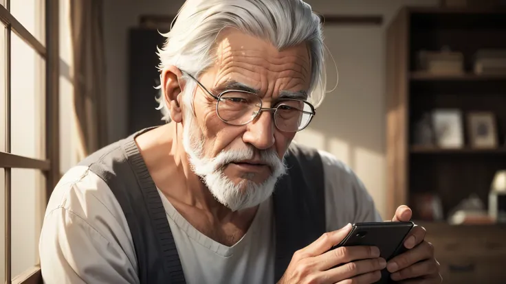 old gray-haired grandfather