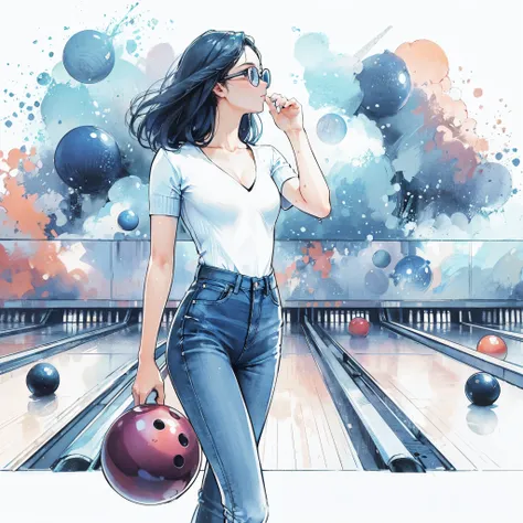 high quality,hd,16k,sharp line,1girl,female bowling athlete ,cute face, middle breasts, nice legs, wet hair,wet skins,in bowling venue,focus girl,detailed beautiful face,detailed clothes,beautiful eyes,cool,dynamic angle